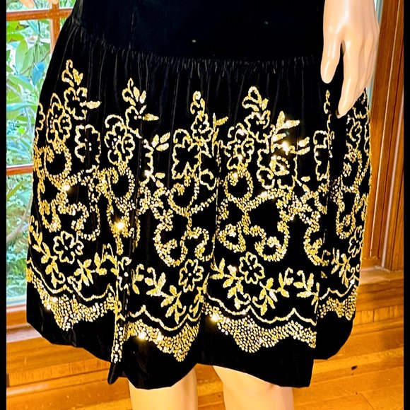 ⭐️HP(X2)⭐️VTG▪️SCOTT McCLINTOCK▪️Glitter Embellished Off-Shoulder Velvet Dress - Picture 4 of 10